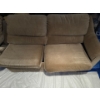 Image 3 : Camel Velvet Large L Shaped Couch, Some Damage See Photos, Longest Side is ~115L, 35T 