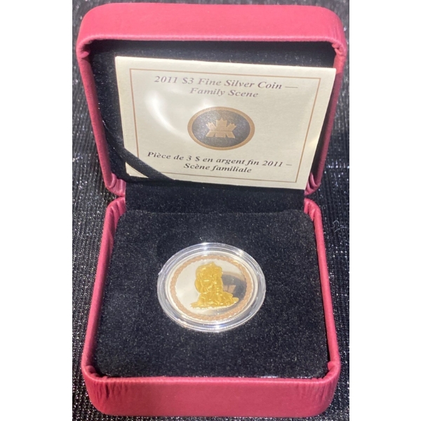 2011 $3 Family Scene Fine Silver Coin 7.96 Grams