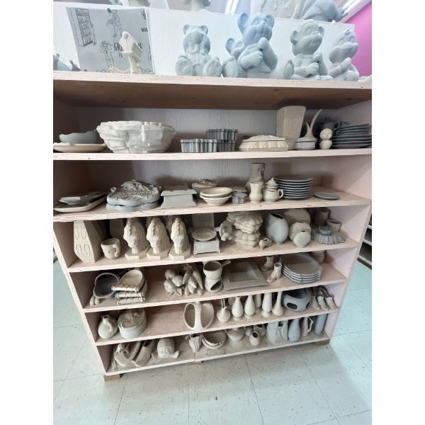 ceramic green ware all contents on shelf Lot 