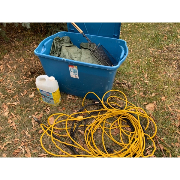 Misc Lot, Two Tarps, Tote, Extension Cords and More