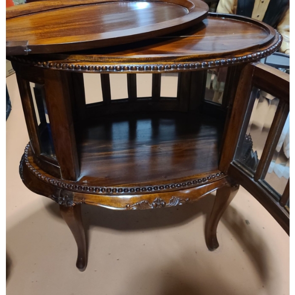 Cherry Finish Curio Cabinet with Removable Serving Tray and Bevelled Glass Doors 