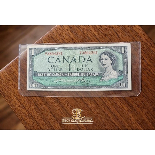 1954 Canadian $1 Banknote Featuring Queen Elizabeth II, Bank of Canada
