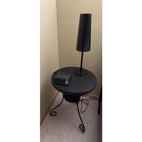 Bed Side Tables (2; 19W, 26T Each) w/ Matching Lamps (2) and Black Chair