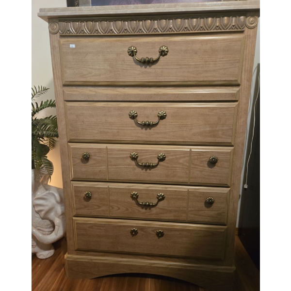 Blonde Oak 5 Drawer Dresser 36L x 17D x 46T
