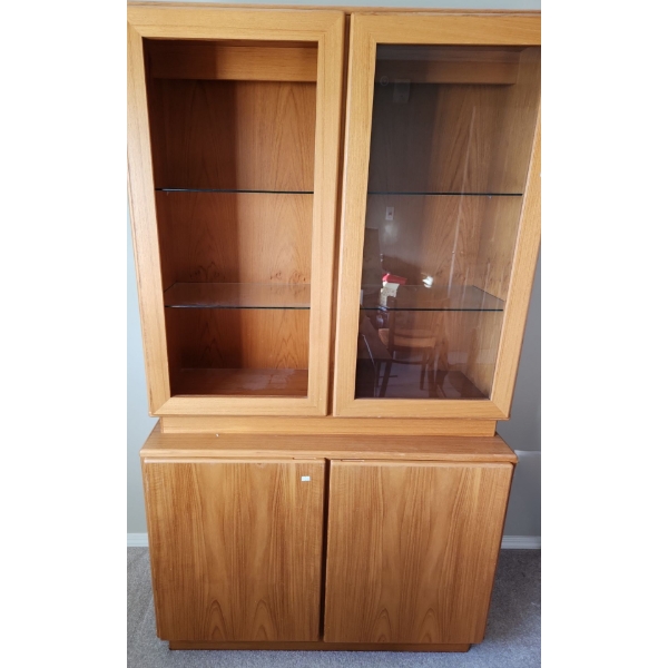 Teak Bookcase w/ Shelves and Lower Storage Cupboard 40.5 W, 18 D, 70.5 T 