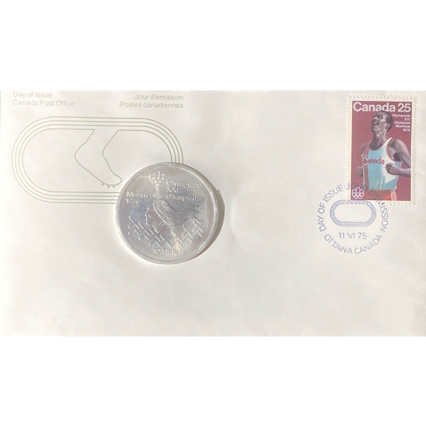 1976 Day of Issue Montreal Olympic Coin & Stamp 92.5% Silver 48.6 Grams