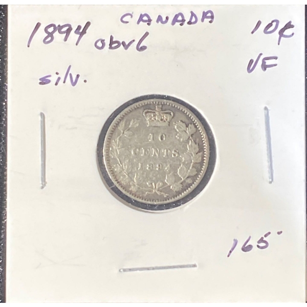1894 Canadian Dime 92.5% Silver 2.33 Grams Each