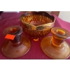 Image 5 : Stoneware Art Glass Bowl w/ Brass Accented Chip Bowl Amber Candy Dish Basket Collection & More