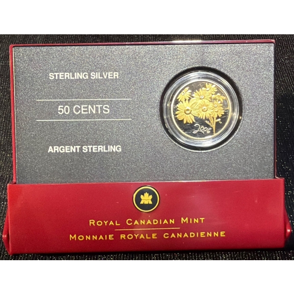 2006 50-Cent 22K Gold-Plated Golden Daisy Coin 92.5% Silver 9.3 Grams