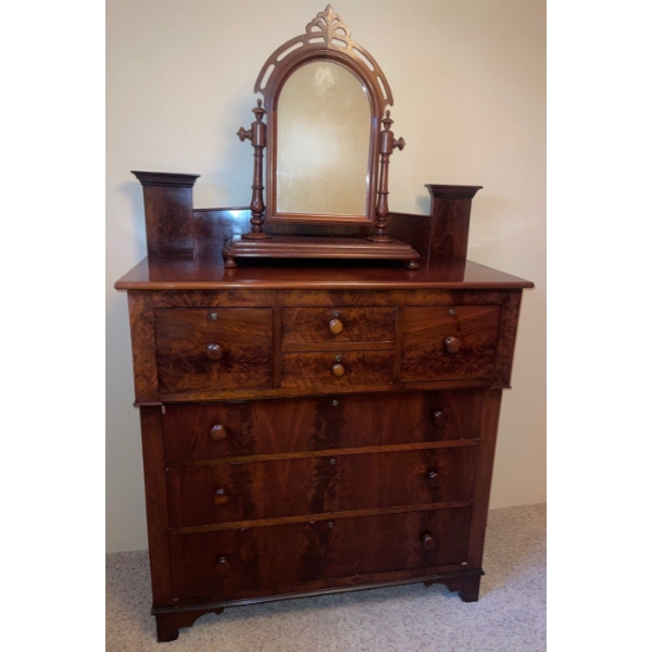 Victorian 19th Century Flamed Mahogany Large Chest of Drawers w/Mirror 