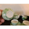 Image 4 : Green & White Japanese Miniature Tea Set w Tray. Teapot 4 1/2 w, 3 h, 2 d