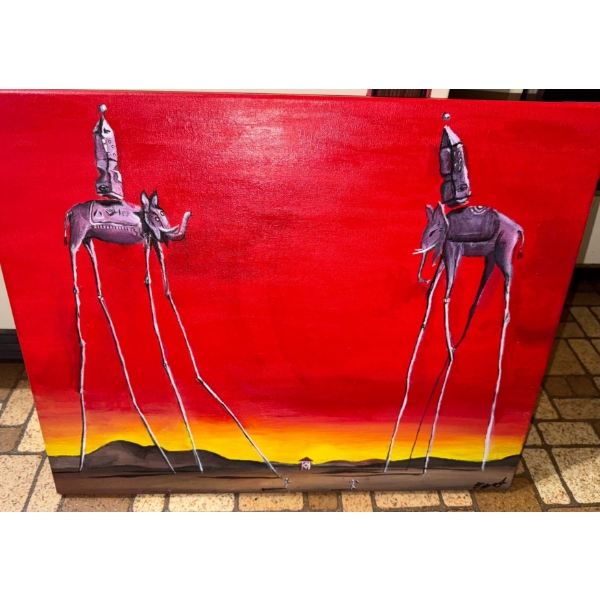 "The Elephants" By Salvador Dali Painted By Elysia Tegart 16x13