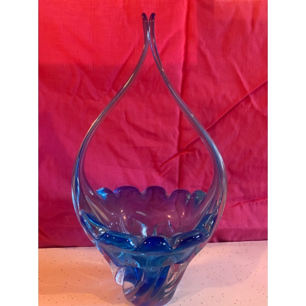 Vintage Cobalt Blue Chalet Art Glass Basket