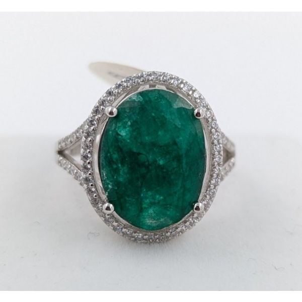  Silver Emerald gemstone Ring 6.4 ct Certified ($13,025 Appraisal)