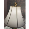 Image 6 :  Vintage porcelain table lamp in a robin egg blue color with brass hardware. Soft white shades .