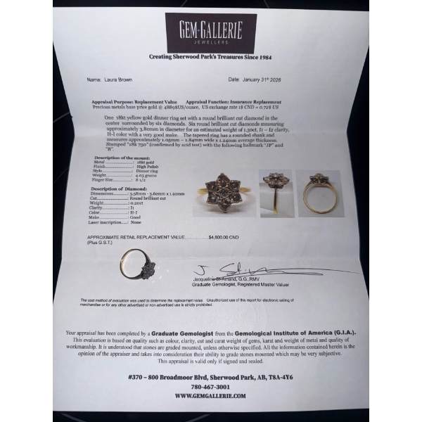 18K Yellow Gold Dinner Ring w/ Appraisel