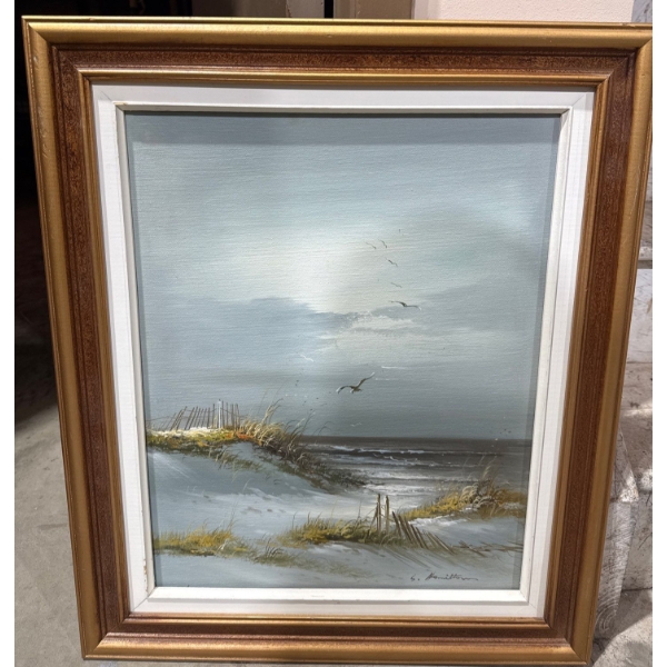 S.Hamilton's Framed Seascape Coastal Scene  w/Overcast Moody Sky  22x26"tall