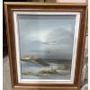 Image 1 : S.Hamilton's Framed Seascape Coastal Scene  w/Overcast Moody Sky  22x26"tall