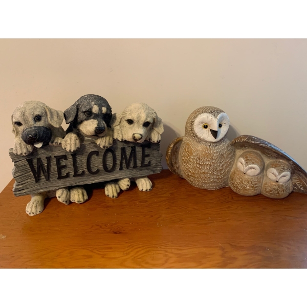 Dogs and Owls Statue Lot