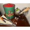 Image 1 : Vintage Flour Cannister w/ Cake Decorating Utensils & Tools ++ Icing Tubes w/attachments