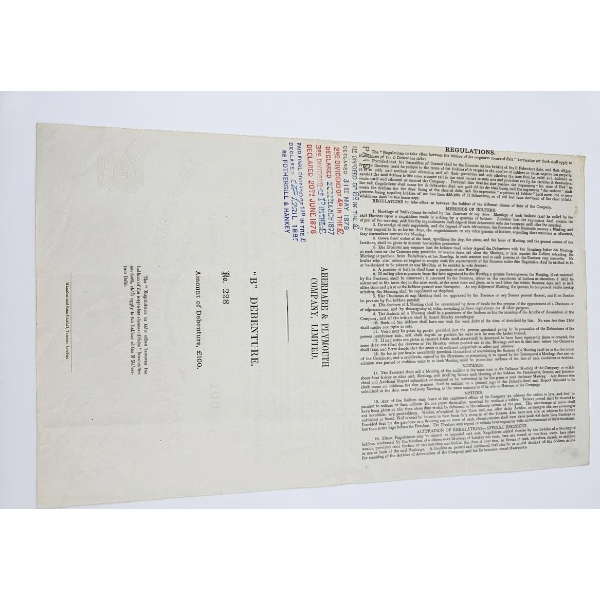 Vintage Financial Document From The Aberdare & Plymouth Company, Limited
