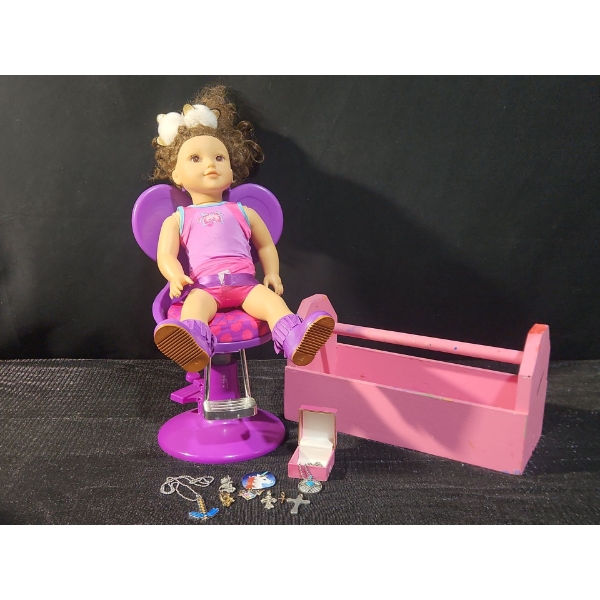 Play Salon Doll, Assorted Pendants and Pink Tool Box 