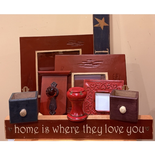Decorative Wooden Frames, Wall Plaques, and Braided Rug