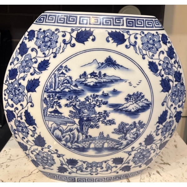 Bombay Company Blue Willow Style Decorative Porcelain Vase 14.5'Tall