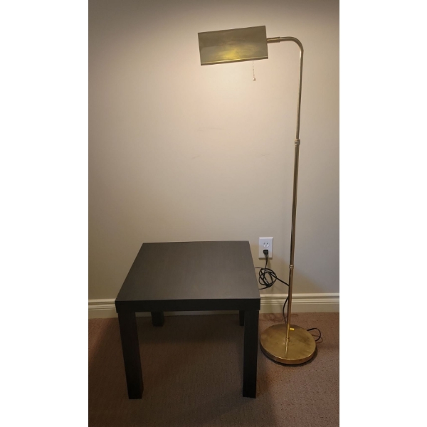 Mid Century Modern - Brass Adjustable Height Swing Arm Pull String Floor Lamp w/ End Table 22T