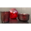 Image 2 : Cranberry Glass: Vintage Ruby Red Sugar Bowl, Matte Ruby Red Glasses (2), and Ruby Red Bowl Vase 