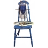 Image 3 : Blue Painted Wood Chair, Framed Chalkboard, Glass Mirror, and Mosaic Lidded Jar Group