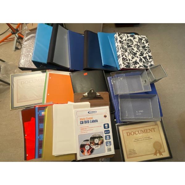 Binders and Duotangs, paper, 2 Frames, Metal Baskets and more.