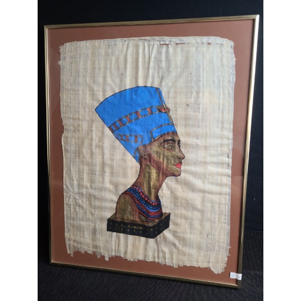 Reproduction Egyptian Papyrus Painting: Framed Under Glass 16 X 20