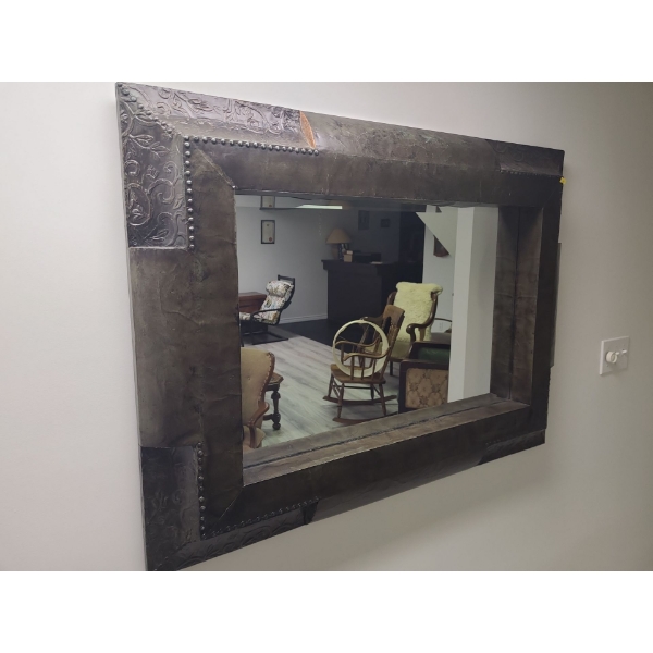 Faux  metal mirror with embossed design and rivets - 45W, 33T, 4D