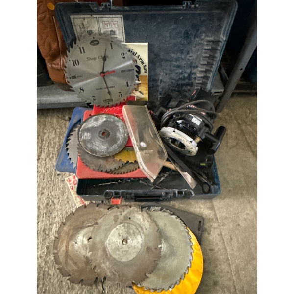 Craftsman Router, Multiple Blades, & Shop Clock w/Case