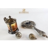 Image 7 : Silver-Toned Decorative Objects with Amber Glass Lidded Container