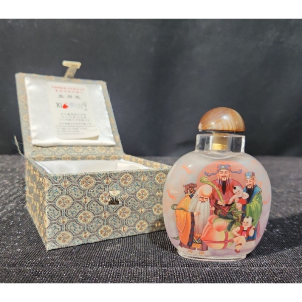 Hand Painted Snuff Bottle " Three Star Gods" with Gift Box 
