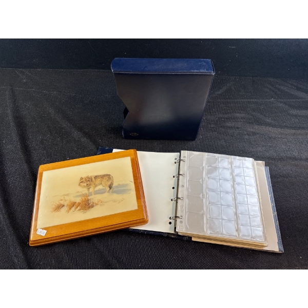 Marla Wilson Painting on Tile Embedded in Wood and Numis Coin Sleeve Booklet