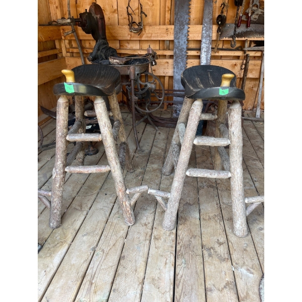 2 Awesome Saddle Bar Stools With Sold Wood Legs L21 W13 H34