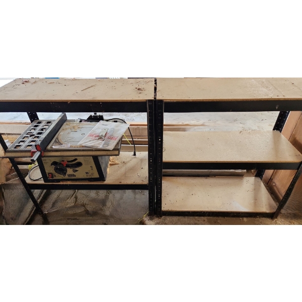 Durex Industrial 10" Table Saw Model 34 and 2 Plywood Shelves 35 w, 36 t, 15 d 