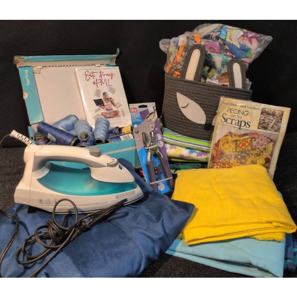 Wide Assortment Sewing Lot With Fabric, Tools, Threads, And Accessories