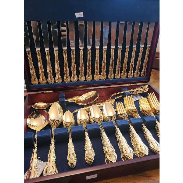 Wallace Golden Cutlery Set, Made in China w/ Box 17.5 W, 11 D, 3.5 T 