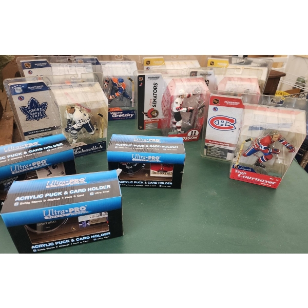 McFarlane NHL Legends Figures and Ultra Pro Puck Card Holders Lot