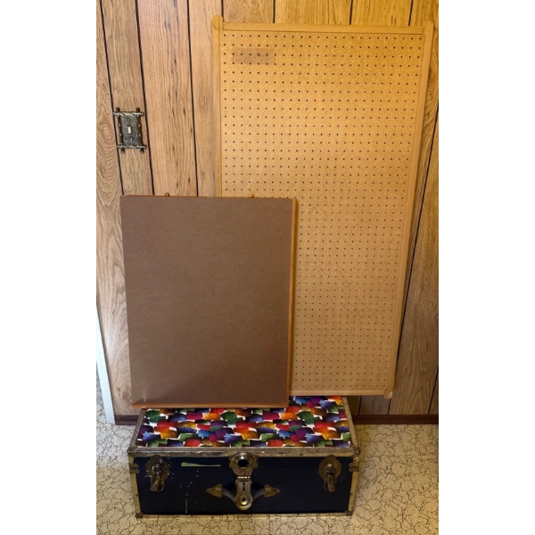 Pair of Boards (One is a Puzzle Board, Largest Board is 26x52), Plus Vintage Trunk (Some Damage) 