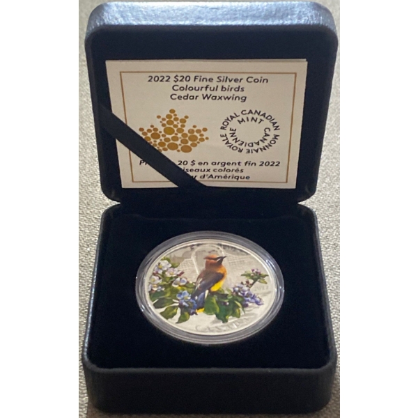 2022 $20 Cedar Waxwing Fine Silver Coin 31.39 Grams