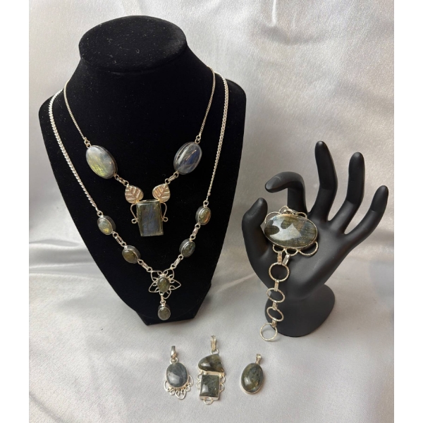 Stamped .925 Silver Labradorite Jewelry Set