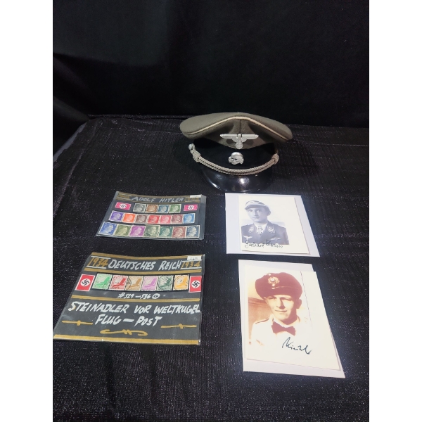 Hitler Stamp Collection , Nazi Photos and Officer Visor