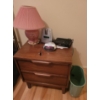 Image 1 : Bedroom Decor Set: Wooden Nightstand, Table Lamp, Alarm Clocks, and Trash Can