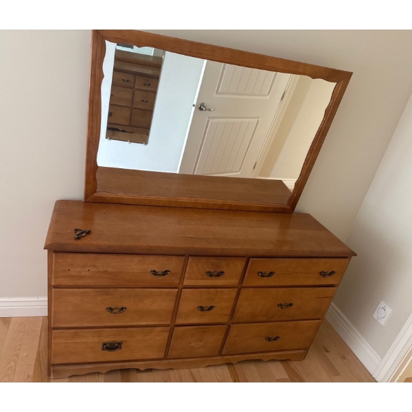Bedroom Dresser w/ Mirror, Knob Needs Reattaching  - 57W, 16D, 62T 