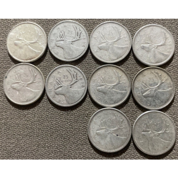 Canadian 25-cent Pieces 80% Silver 64.13 Grams